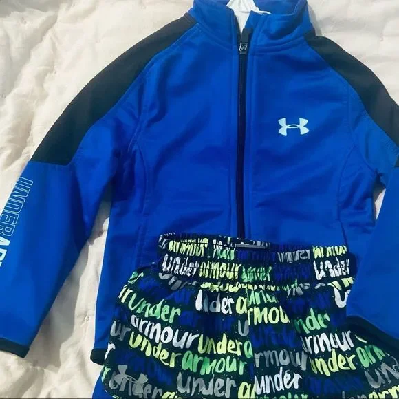 Kids Under Armour UA jacket logo shorts full zip easy pull in fall set BTS - Picture 5 of 5